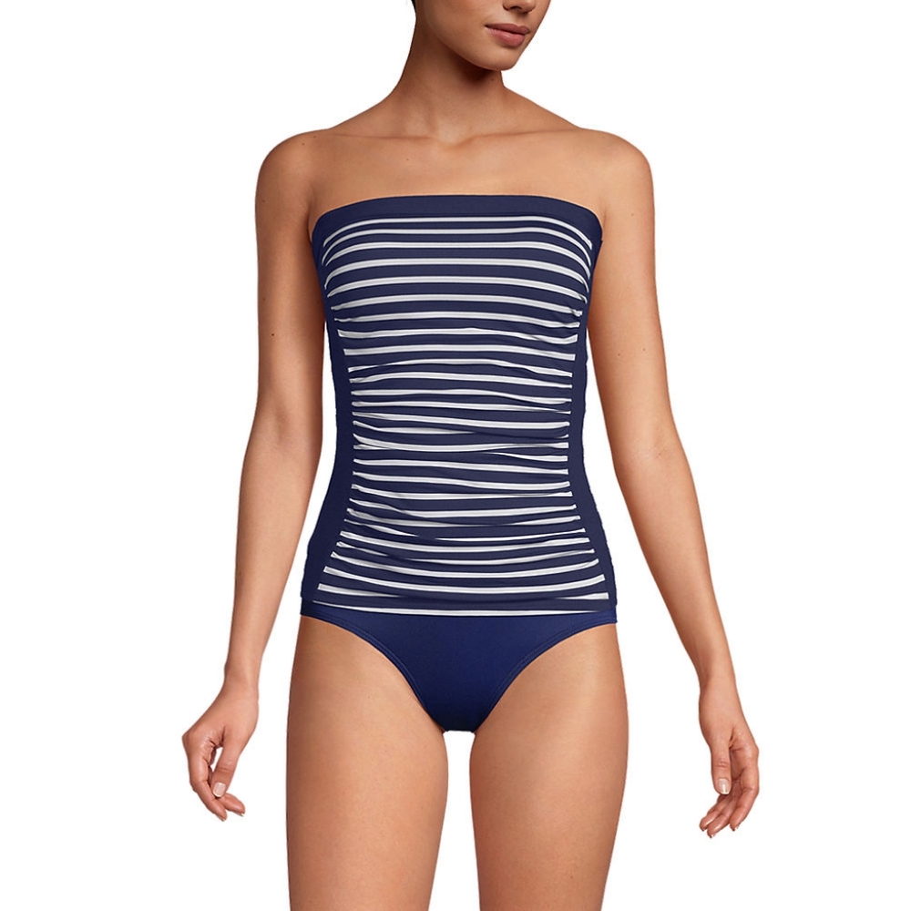 Lands End Navy Striped Bandeau Tankini Swimsuit Top Women's Size 14 - Picture 3 of 12